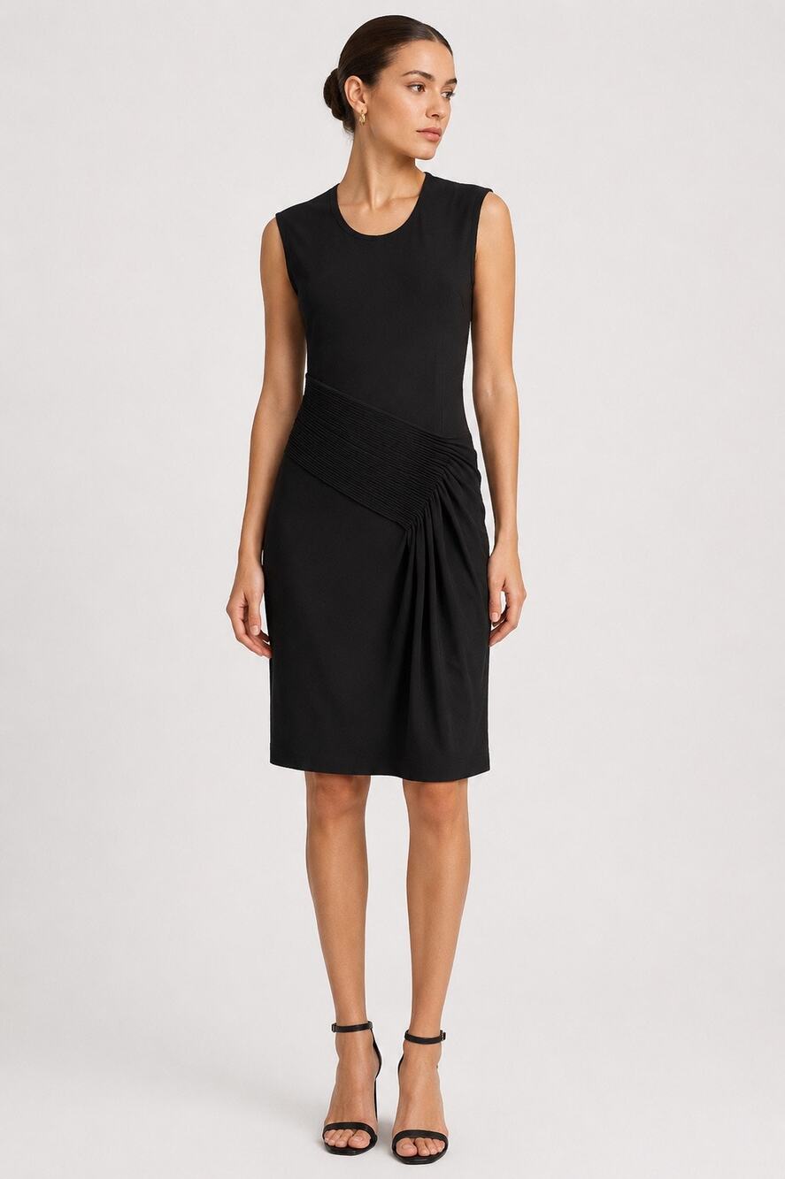 Helmut Lang Womens Black Sleeveless Draped Pleated Midi Dress Minimalist Office